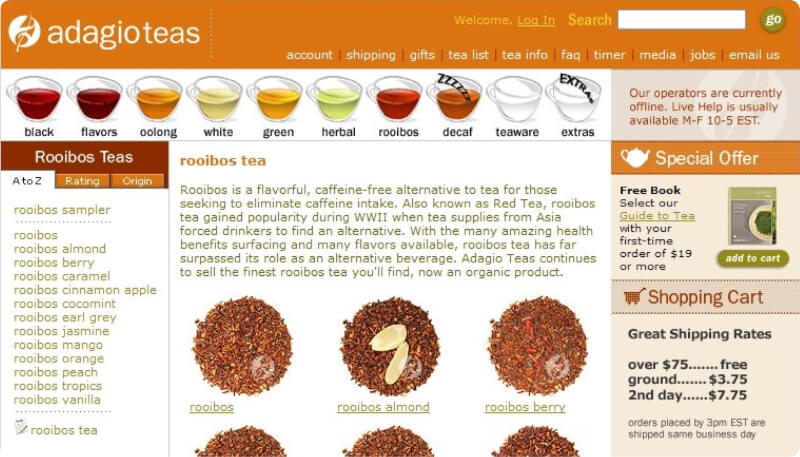 adagio teas old website