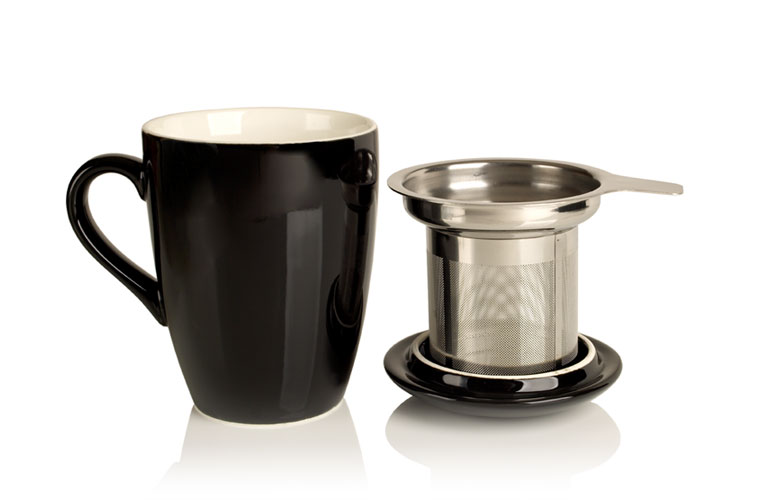 Adagio Porcelain Tea Cup/Mug With Stainless Steel Infuser Plum 12oz 