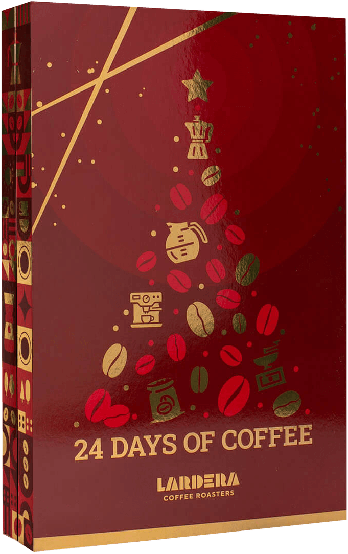 Lardera Coffee Roasters 24 Days of Coffee advent calendar in red and gold