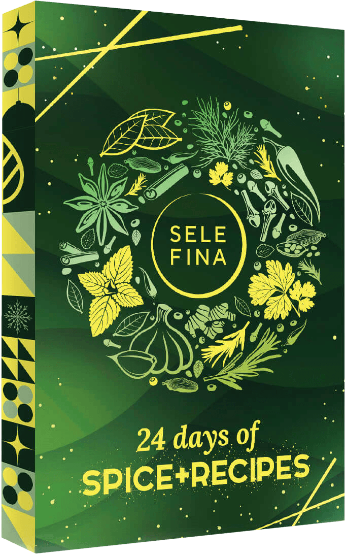 Selefina 24 Days of Spice + Recipes advent calendar with spice wreath design